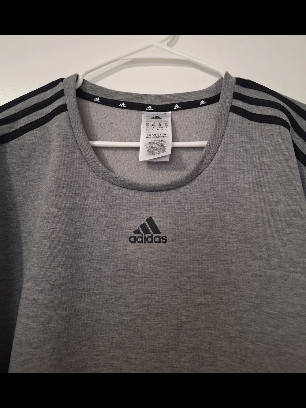 Adidas Men’s Gray Crewneck Sweatshirt with Classic 3 Stripe Sleeve